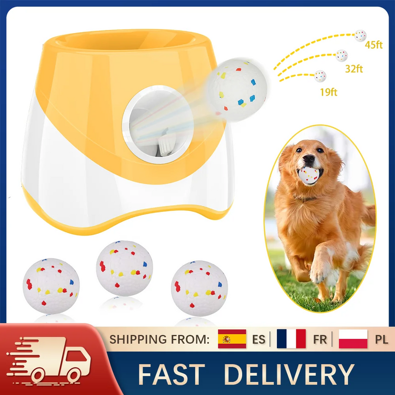 Upgrade Automatic Dog Ball Launcher with 3 ETPU 58mm Ball,19/32/45 ft Distance Adjustable,Rechargeable Interactive Pet Fetch Toy - shimendi