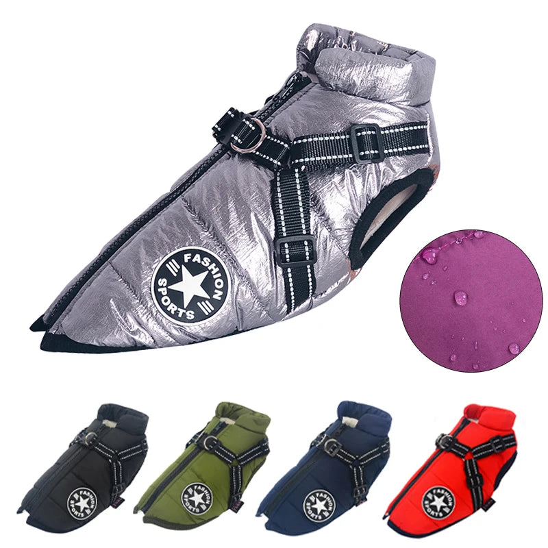 Winter Warm Large Pet Dog Jacket with Harness Waterproof Big Dog Coat for Labrador Chihuahua French Bulldog Outdoor Dog Clothes - shimendi