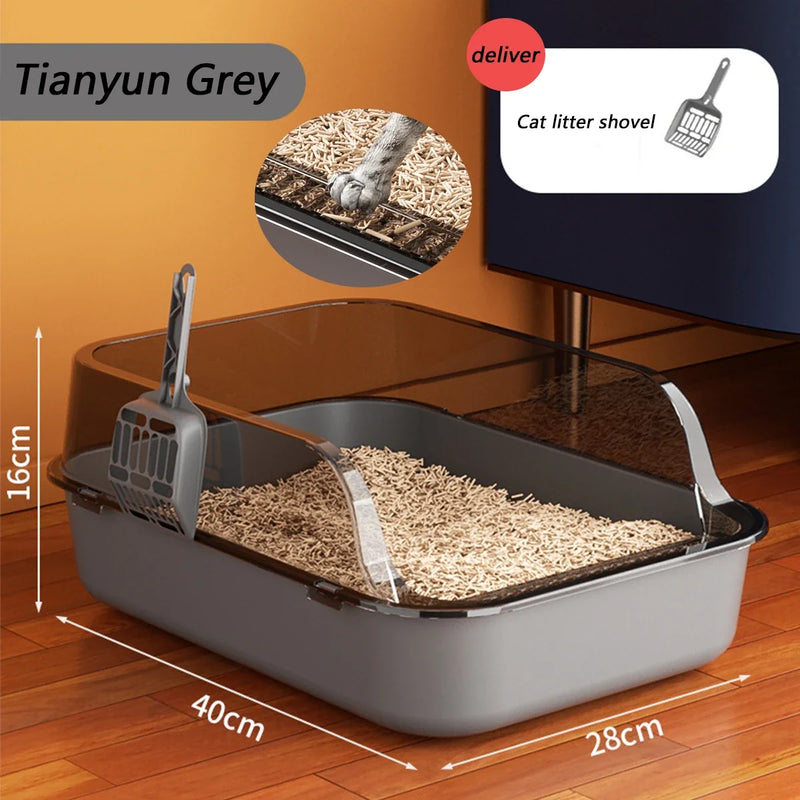 Cat Litter Box Thickening Kitty Sandbox Semi-enclosed High Side Splashproof Pet Bedpans with Litter Scoop Cleaning Cat Supplies - shimendi