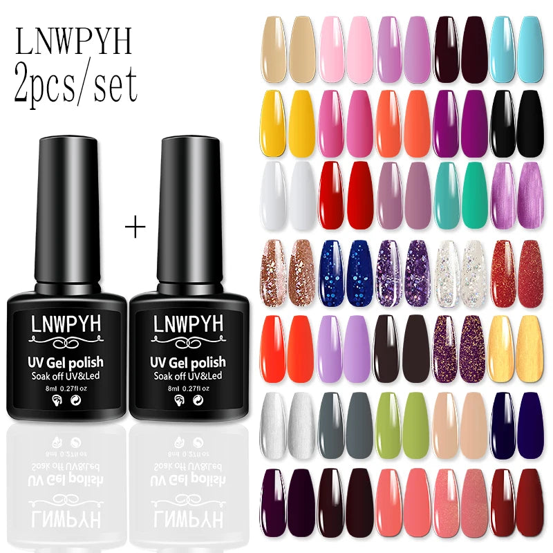LNWPYH 2Pc Gel Nail Polish Kit Professional Glitter Nail Gel Polish Semi Permanent Soak Off UV Nail Art Gel Varnish Nail Art Set - shimendi