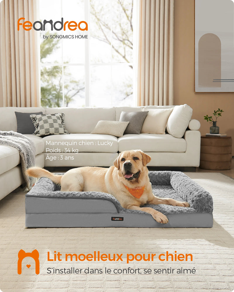 Dog Bed, Orthopedic Pet Bed, Foam, Padded Raised Edges, Removable Plush Fabric Cover with Rose Pattern, 122 x 89 x 18 cm - shimendi