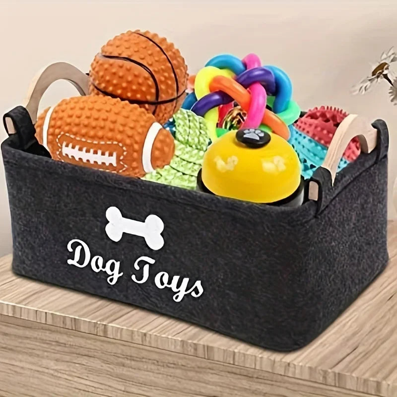 1pc Felt Pet Toy Box, Dog Toy Box, Storage Basket Chest Organizer For Organizing Pet Toys, Blankets, Leashes And Food - shimendi