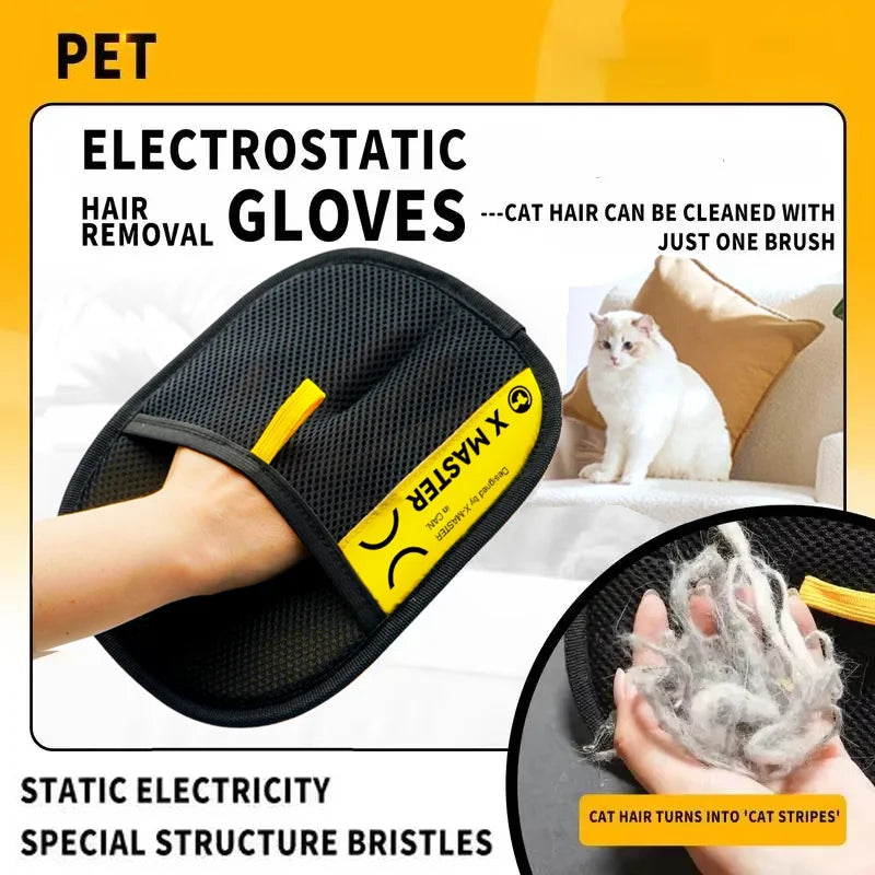 Pet Hair Remover Gloves Electrostatic for Cats Dogs, Reusable Washable Grooming Glove with 2-in-1 Lint Roller Brush - Safe Non-T - shimendi