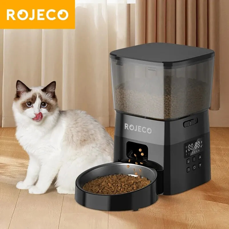 ROJECO Automatic Pet Feeder Button Version Auto Cat Food Dispenser Accessories Smart Control Pet Feeder For Cats Dog Dry Food - shimendi