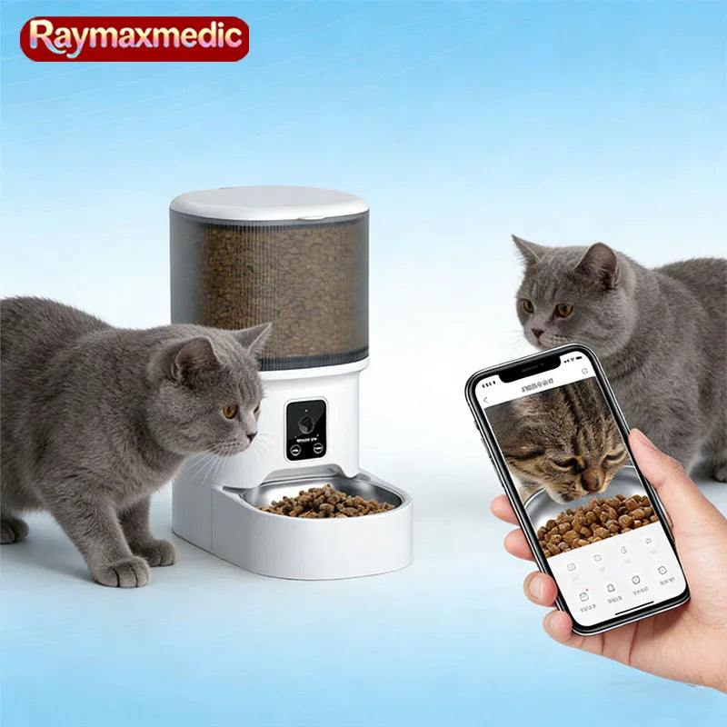 Raymax 4L WIFI Button Automatic Cat Feeder Intelligent Cat and Dog Pet Feeder Smart Pet Cat Food Dispenser Pet Feeder(No 5V 1A)