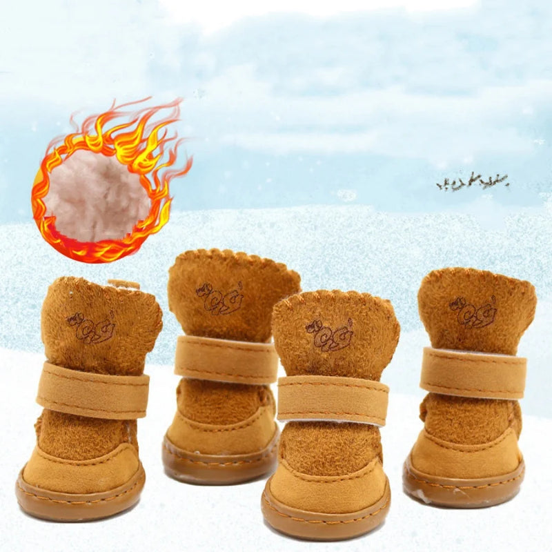 1 set of 4 pet snow boots dog shoes Teddy plush cotton shoes foot cover Winter small dog can not lose warm shoes Autumn and wint - shimendi