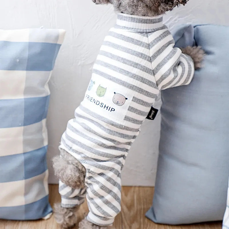 Cotton Dog Pajamas Stripe Classic Pet Jumpsuit Winter Dog Clothes For Small Dog Puppy Cat Costume Chihuahua Yorkie Poodle Outfit - shimendi