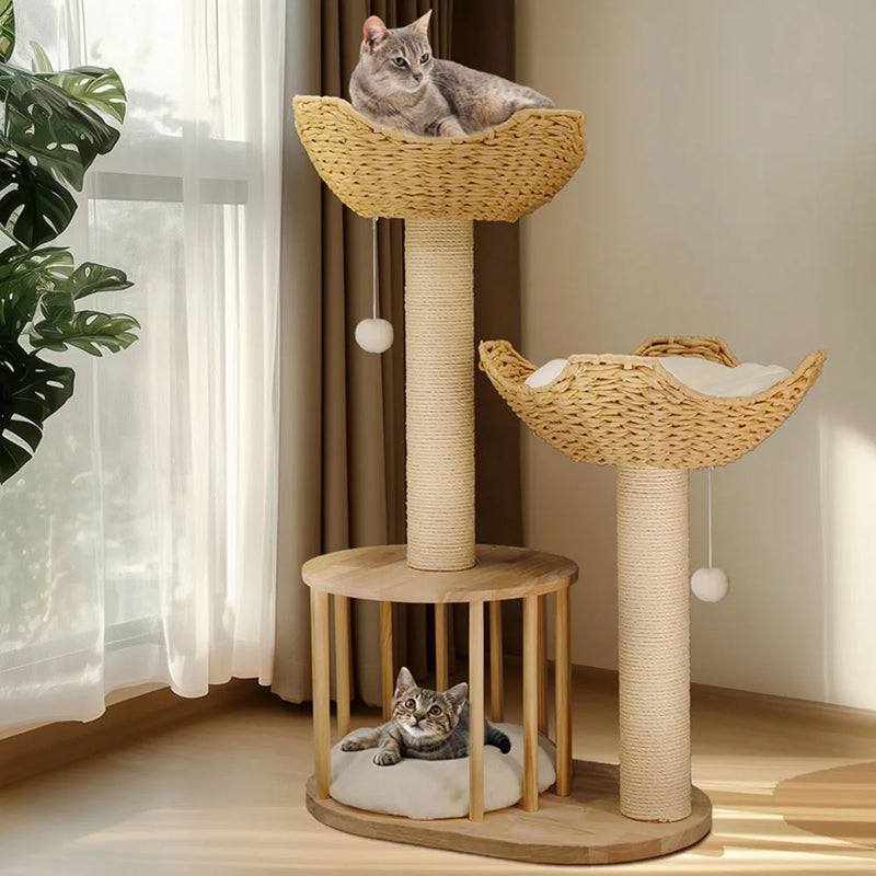 3-Tier Cat Tree Padded Plush Napping Perches Kitten Condo Sisal Rope Scratching Posts and Hanging Toy Tower for Indoor Kitties - shimendi