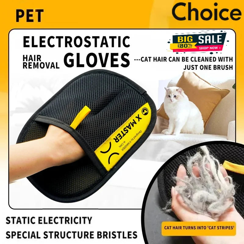 2 in 1 Pet Hair Removal Mitts for Cats Dogs Electrostatic Grooming Glove Reusable Washable with Lint Roller Brush Safe Non Toxic - shimendi