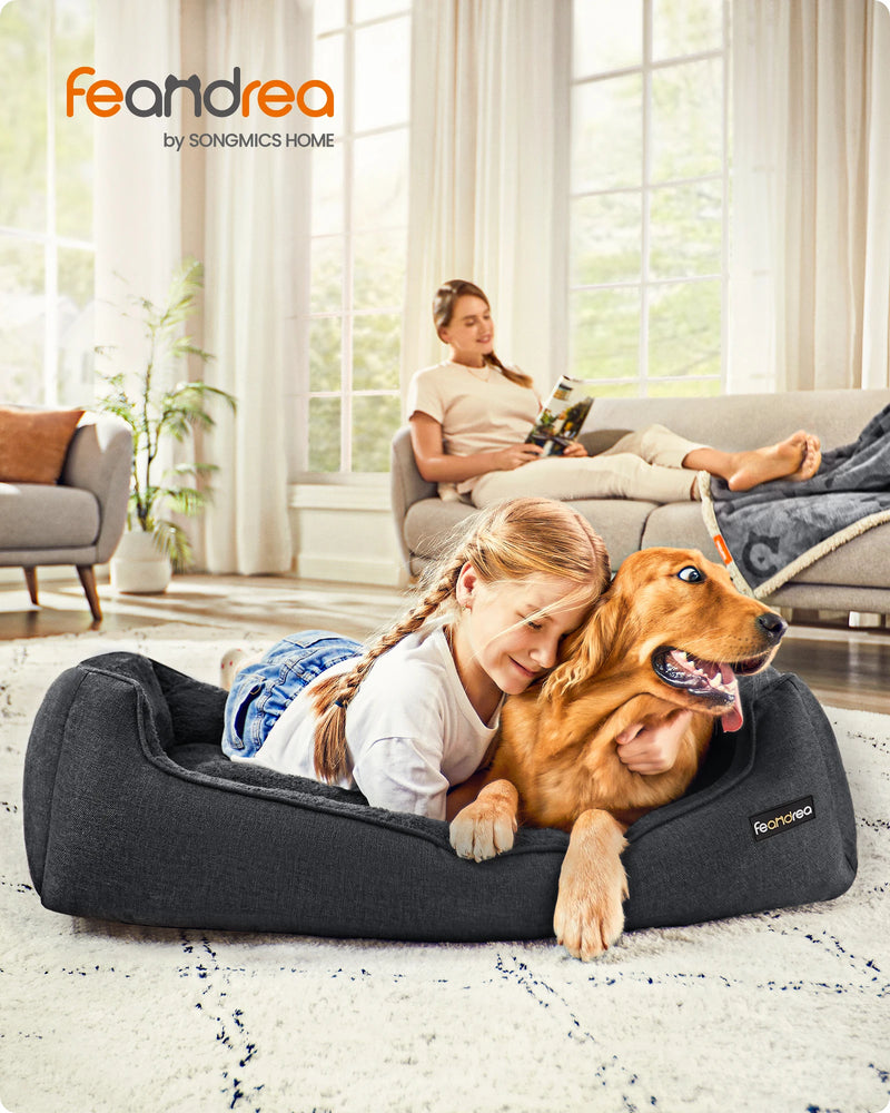 Dog Basket, Pet Bed, Sofa, Linen-Like Fabric, Raised Edges, Non-Slip, Washable Removable Cover, XL Size for Large Dogs - shimendi