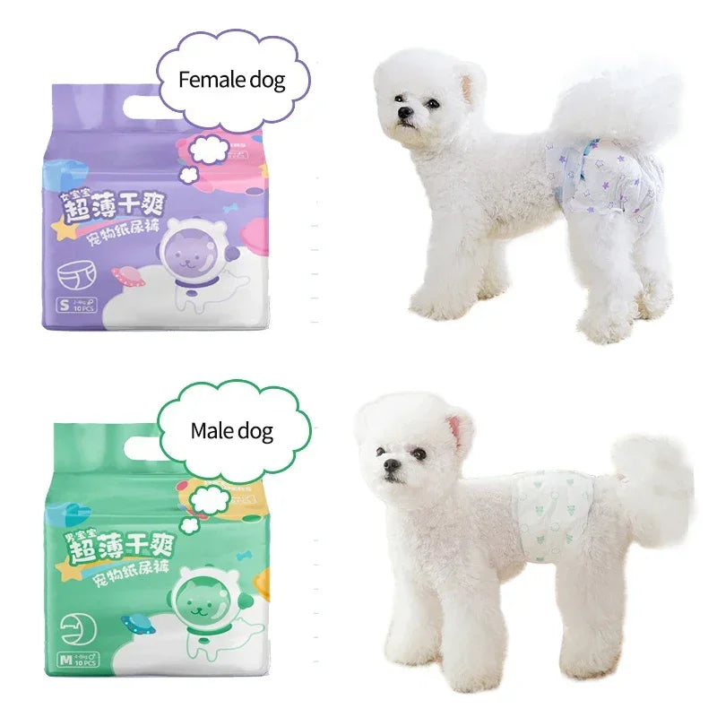 10pcs Pet Dog Diapers Males Females Absorbent Adjustable Doggy Disposable Underwear Physiological Breathable Pants for Dogs - shimendi