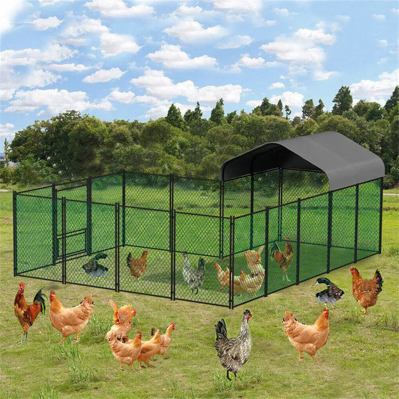 Heavy Duty XXL Chicken Run Coop Cage Walk In Coop Poultry Hen Rabbit Metal Kennel Hutch Pen with Waterproof UV Cover Outdoor - shimendi