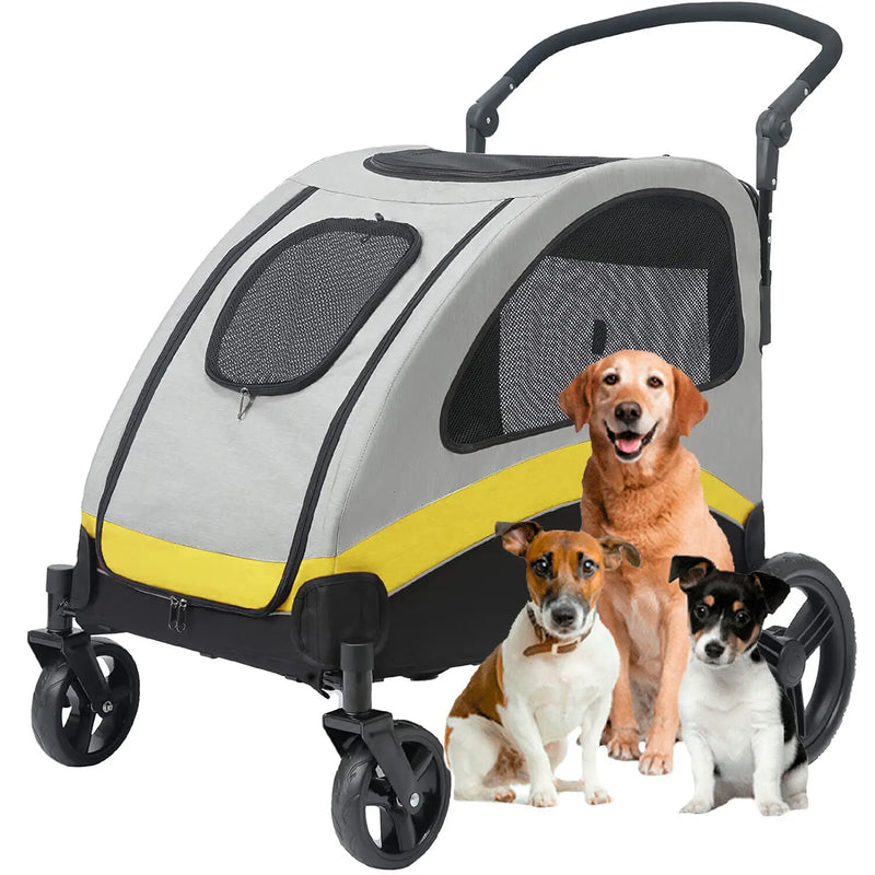 Dog Stroller Ultra-large 4 Wheels Pet Jogger Wagon Foldable Cart Travel Trolley Outdoor Animal Carrier Load Up To 55kg - shimendi
