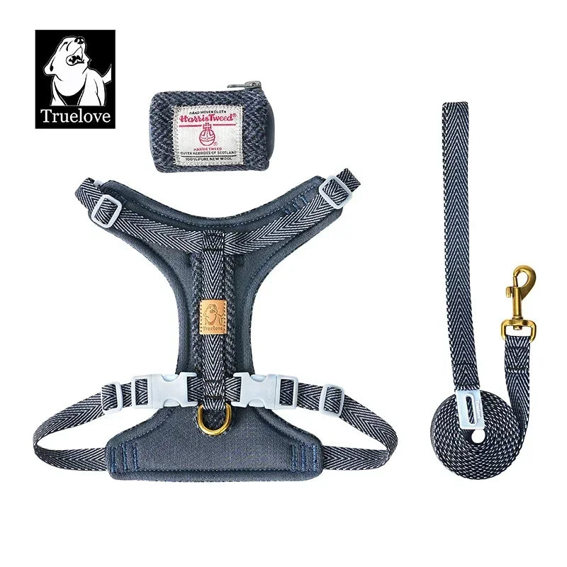 Truelove Pet Harness Leash Set Harris Tweed Fabric No Pull Dog Vest Harness for Walking Training Adjustable Easy Control TLH2912 - shimendi
