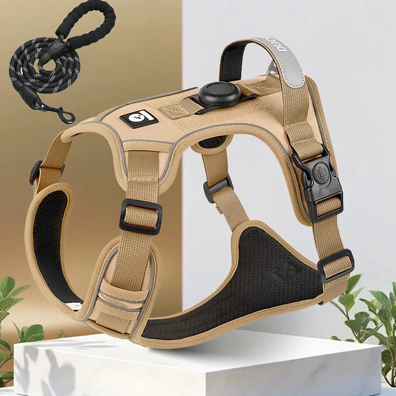 Dog Harness with Airtag Holder and Leash Set-Premium Oxford Breathable Material Durable Reflective Dog Harness and Leash Set - shimendi