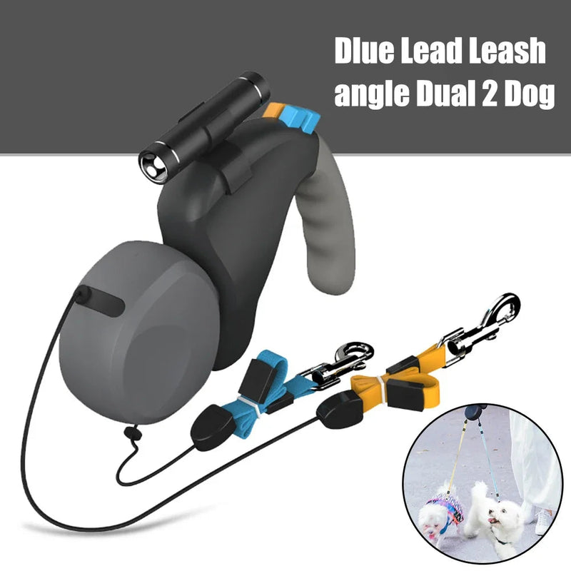 For 2 Dogs Walking Pet Traction Rope Belt Retractable Adjustable Double with Light Dual Dog Rope Leash Rotation Pet Rope shimendi Sécurité et Confort pour Chien chat| Shimendi
