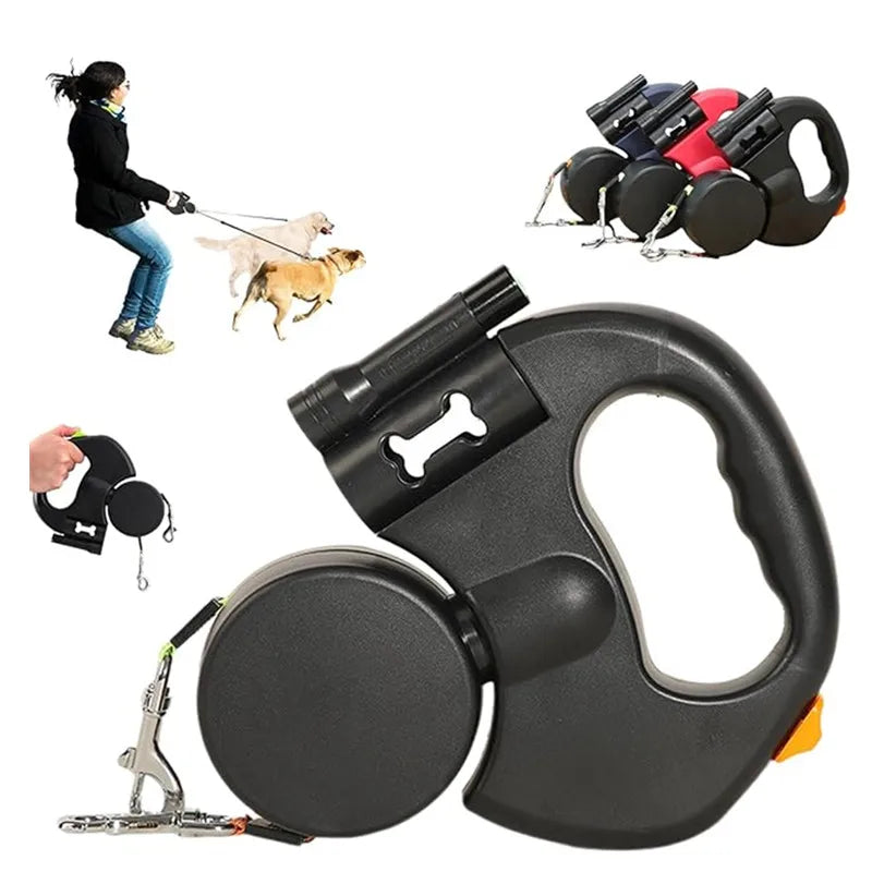 Double Ended Leash, Double Dog Leash for Two Dogs with Tangle-Free Swivel, Dog Leashs with LED Flashlight for Small & Large Dog - shimendi