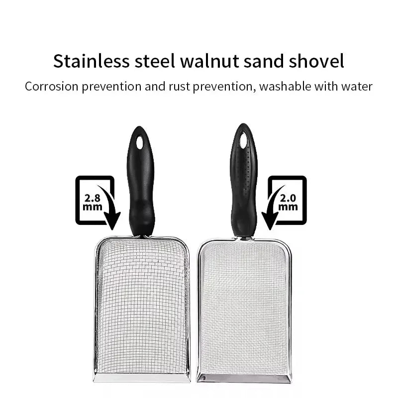 Cat Litter Scoop Fine Hole Stainless Steel Small Hole Cat Poop Shovel Tool Metal Dog Scoop Cleaning Brush AntiRust Litter Shovel