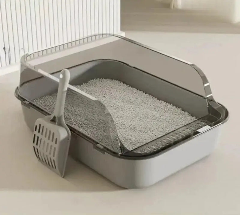Semi-Enclosed Cat Litter Box Splashproof Kitten Toilet Tray Pet Cleaning Basin with High Sides for Indoor Use - shimendi