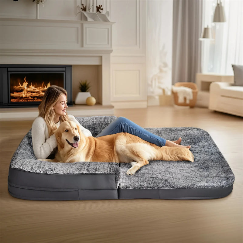 180cm Long Human-Size Giant Dog Bed Foldable Calming Pet Dog Bed Plush Cover Orthopedic - shimendi