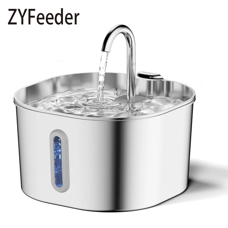 ZYFeeder 2.2L Automatic Cat Water Fountain Square Stainless Steel Pet Water Feeder Dog Water Fountain with window(No 5V 1A Plug) - shimendi