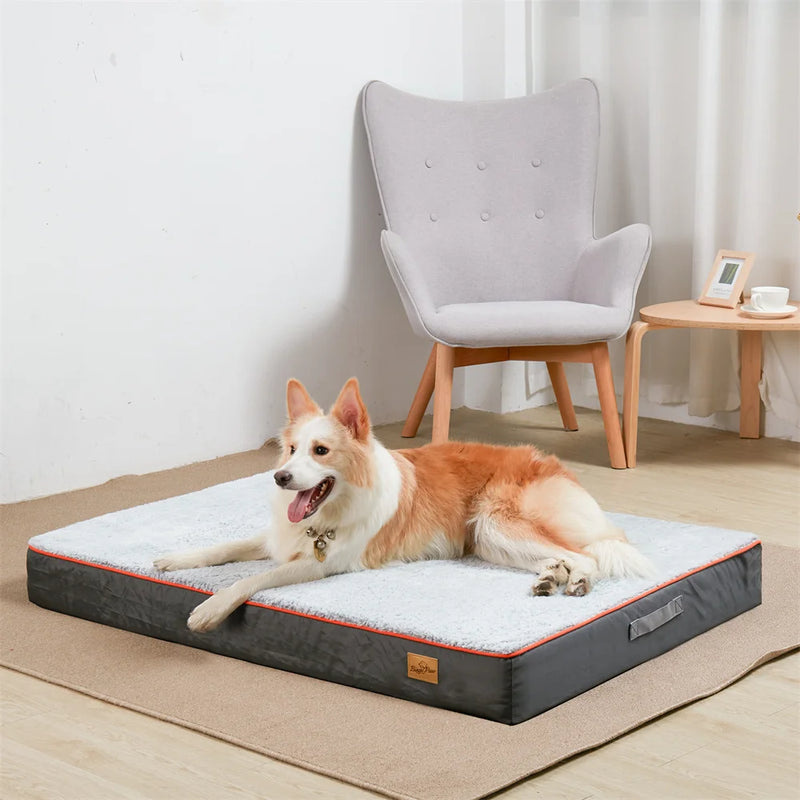 Premium Large Orthopedic Memory Foam Dog Bed Waterproof Pet Dog Crate Jumbo Mattress with Orange Trim Washable Water Resistant - shimendi