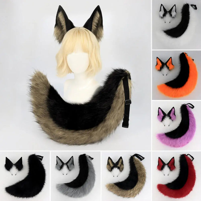 Animal Cosplay Headwear and Tail 2PCS Set Beast Cosplay Ears Wolf Fox Dog Bear Cos Hair Hoop Dog Tail Prop Halloween Accessory shimendi Sécurité et Confort pour Chien chat| Shimendi