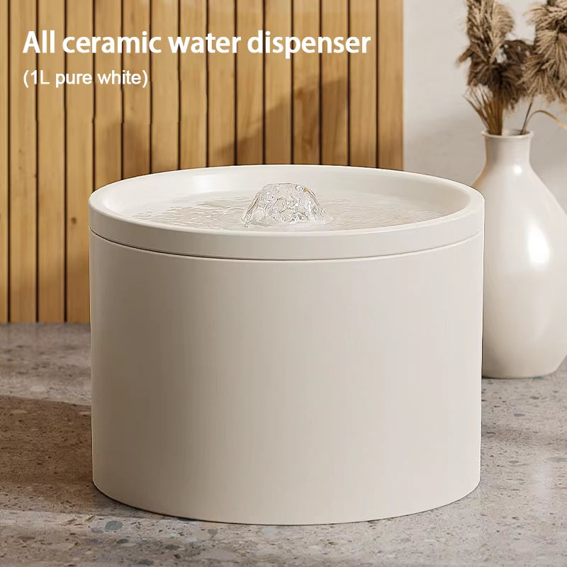 1L Electric Ceramic Water Fountain for Cats and Dogs, Automatic Cat Water Dispenser, Pet Bowl