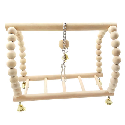 Parrots Toys Bird Swing Exercise Climbing Hanging Ladder Bridge Wooden Rainbow Pet Parrot Macaw Hammock Bird Toy with Bells