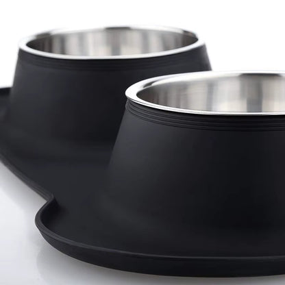 Antislip Double Dog Bowl with Silicone Mat Durable Stainless Steel No Spill Pet Feeding Bowl Drinking Water Food Feeder