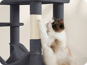 Feandrea Cat Tree, 143 cm Cat Tower for Indoor Cats, Multi-Level Plush Cat Condo with 4 Scratching Posts, 2 Perches, Cave