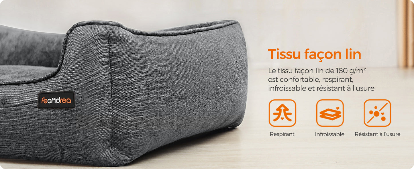 Feandrea Dog Basket, Raised Edge, Non-Slip, Removable Washable Cover, XL Size for Large Dogs, 100 x 75 x 25 cm, Grey