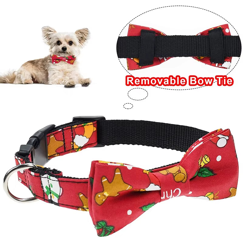 Removable Bow Tie Dog Collar Christmas Durable Adjustable Buckle Pet Collar Suitable for Small Medium Large Dogs Cats