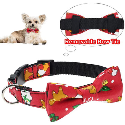 Removable Bow Tie Dog Collar Christmas Durable Adjustable Buckle Pet Collar Suitable for Small Medium Large Dogs Cats