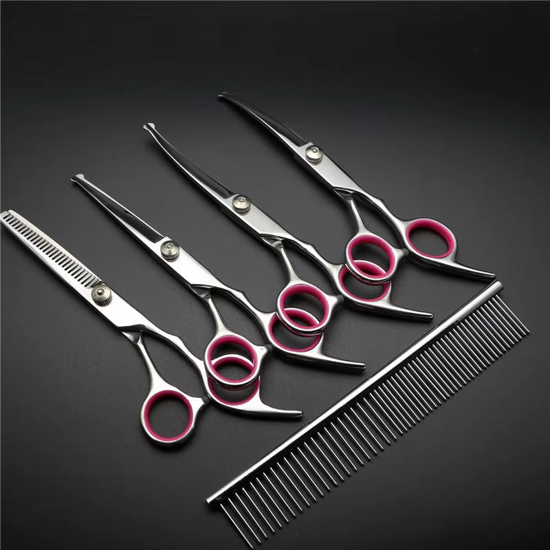 Safe Stainless Steel Pet Scissors for Dog Grooming Comfortable Rounded Tips Curved Dog Scissors Kit Tools Gift Comb
