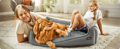 Feandrea Dog Basket, Raised Edge, Non-Slip, Removable Washable Cover, XL Size for Large Dogs, 100 x 75 x 25 cm, Grey