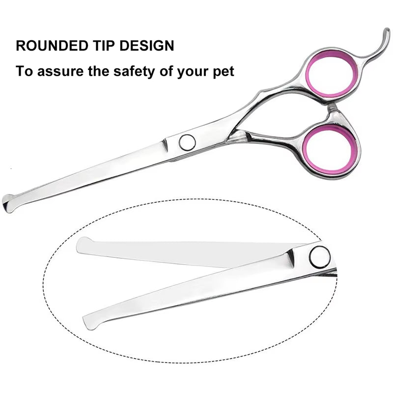 Safe Stainless Steel Pet Scissors for Dog Grooming Comfortable Rounded Tips Curved Dog Scissors Kit Tools Gift Comb