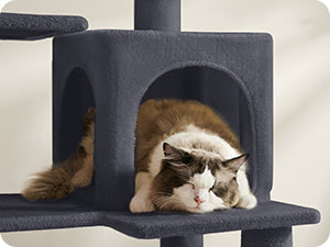 Feandrea Cat Tree, 143 cm Cat Tower for Indoor Cats, Multi-Level Plush Cat Condo with 4 Scratching Posts, 2 Perches, Cave