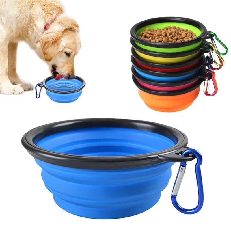 1000ML Silicone Dog Feeder Bowl with Carabiner Folding Cat Bowl Travel Dog Feeding Supplies Food Water Container Pet Accessories