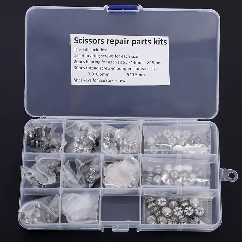 1 Box Full Set of Stainless Steel Hair Scissor Bearing Screw Tornillo Parts Haircut Salon Barber Repair Kit Parafuso Accessory