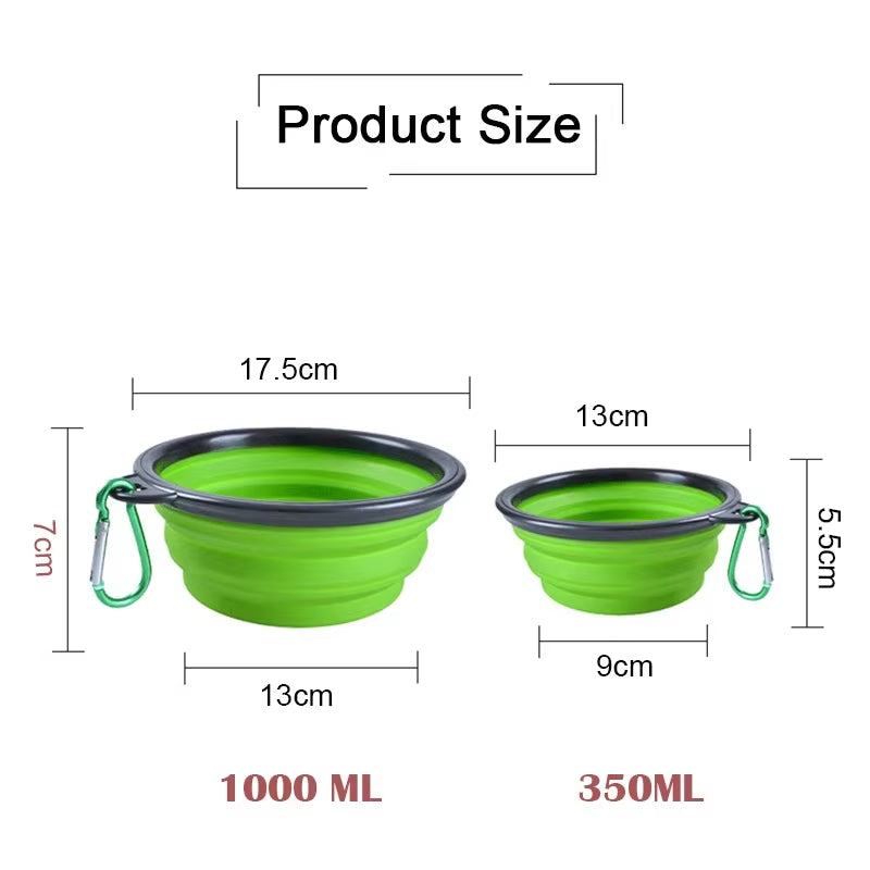 1000ML Silicone Dog Feeder Bowl with Carabiner Folding Cat Bowl Travel Dog Feeding Supplies Food Water Container Pet Accessories