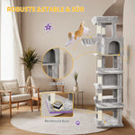 170 cm Large Cat Tree, Cat Tower for Maine Cat, Multi-Level Scratching Post with Large Perch, Washable Mat - shimendi