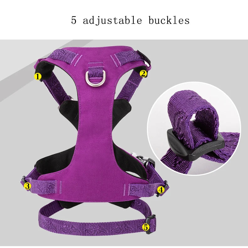 TRUELOVE Pet Nylon Harness Light-weight Double-H Shape Embroidery 5 Adjustable Positions Medium and Large Dog Waterproof  YH1807