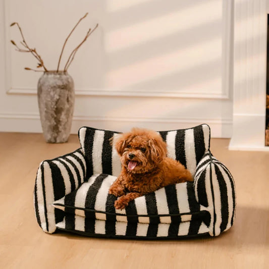 Striped Double Layers Luxury Dog Bed Sofa Modern Winter Design Custom Logo Eco-Friendly Washable Pet Accessories - shimendi