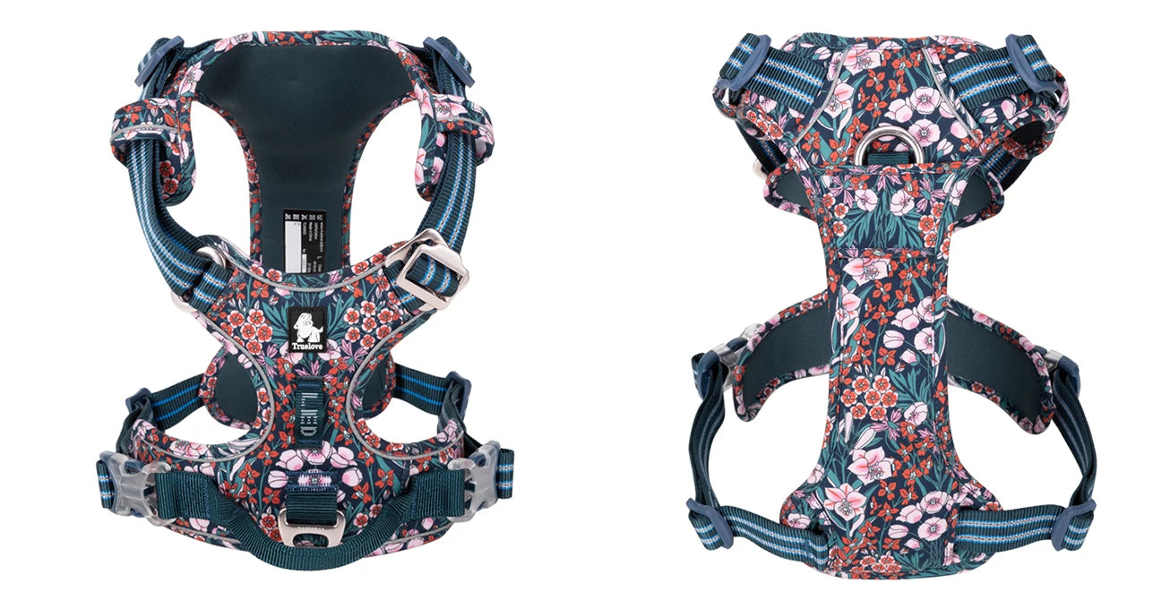 Truelove Pet Harness Floral No Pull Cotton Fabric Breathable and Reflective Soft Cats Dogs Small Medium Walking Running TLH5655
