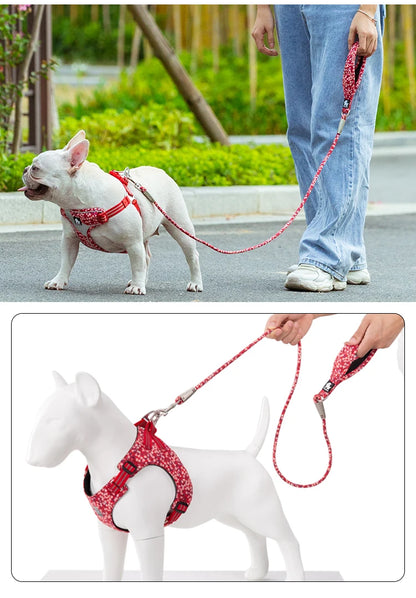 Truelove Pet Leash Floral Rope Leash for Dog and Cat Neoprene Padded Handle 100% Cotton Fabric Zinc-alloy Hook Outdoors TLL2573