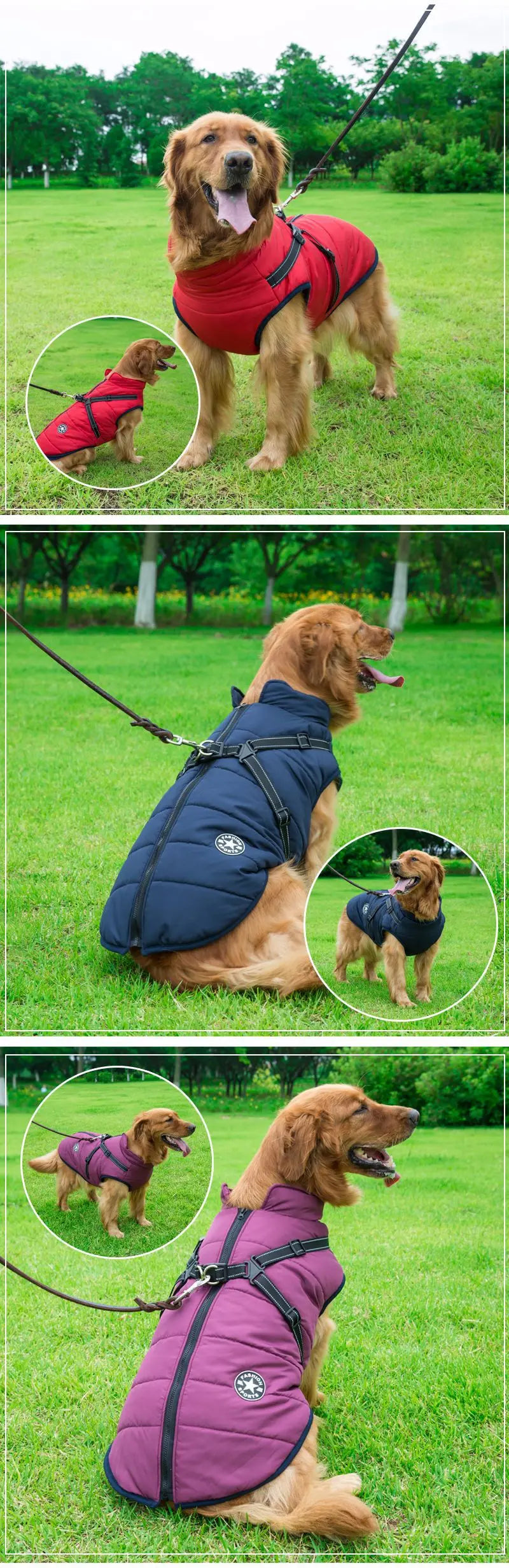 Winter Warm Large Pet Dog Jacket with Harness Waterproof Big Dog Coat for Labrador Chihuahua French Bulldog Outdoor Dog Clothes