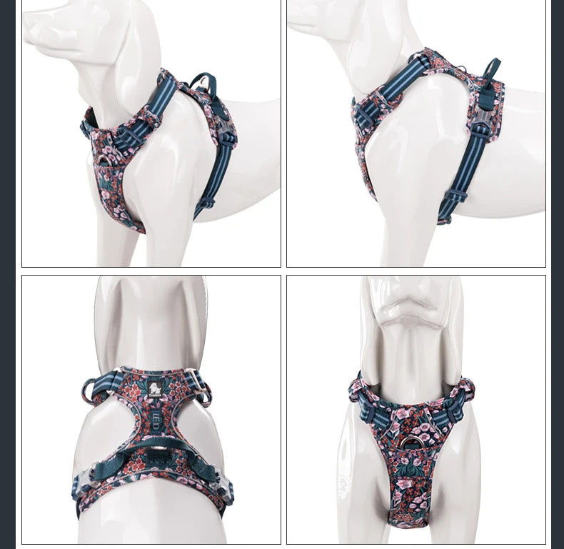 Truelove Pet Harness Floral No Pull Cotton Fabric Breathable and Reflective Soft Cats Dogs Small Medium Walking Running TLH5655