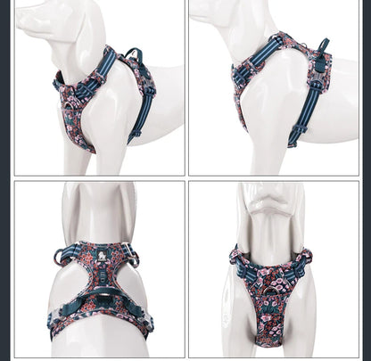 Truelove Pet Harness Floral No Pull Cotton Fabric Breathable and Reflective Soft Cats Dogs Small Medium Walking Running TLH5655