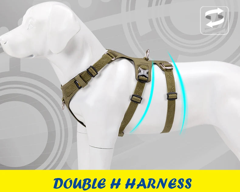 TRUELOVE Pet Nylon Harness Light-weight Double-H Shape Embroidery 5 Adjustable Positions Medium and Large Dog Waterproof  YH1807
